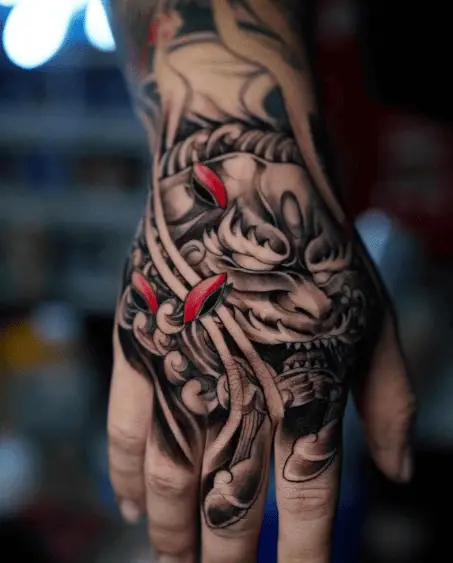 Black and Grey Japanese Dragon Hand Tattoo