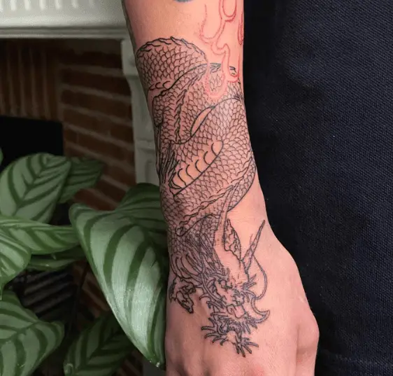 Japanese Dragon Lined Tattoo