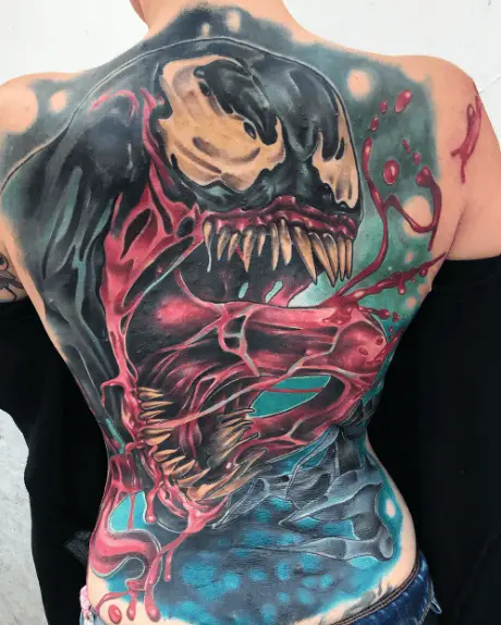Venom Full Back Watercolor Tattoo