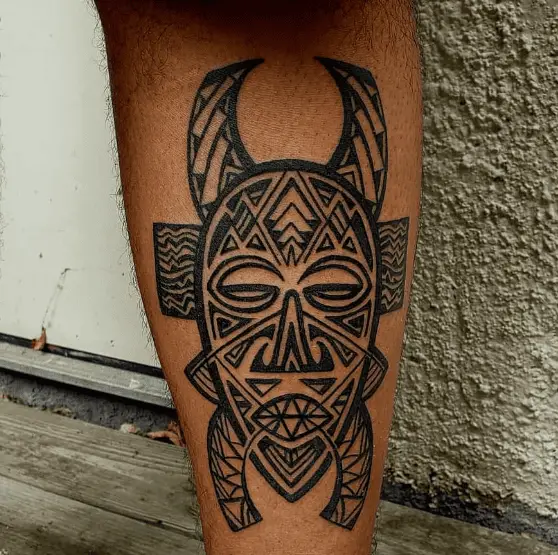 Bold Line  African Inspired Mask Tattoo