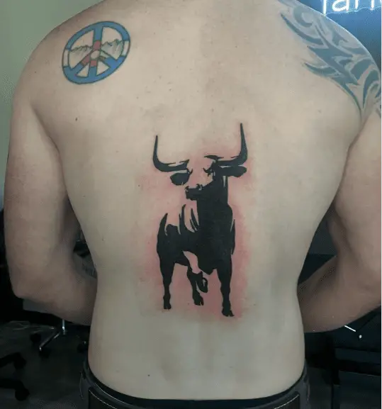 Black and White Bull Back Tattoo