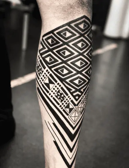 Bold African Tribal Pattern Leg Tattoo