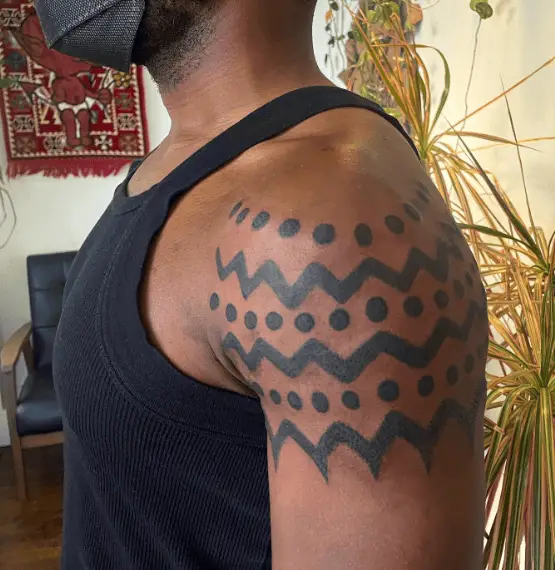 African Tribe Pattern Ornamental Shoulder Cap Tattoo