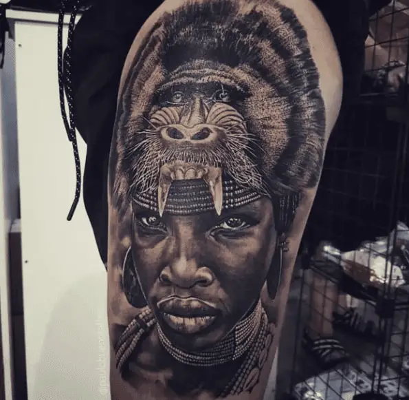 Tribal African Portrait Tattoo