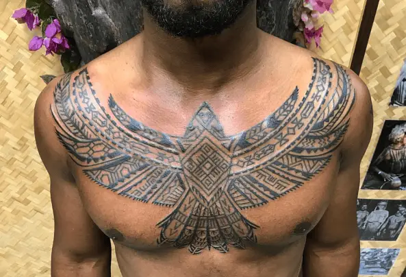 Tribal Hawk with African Patterns Tattoo