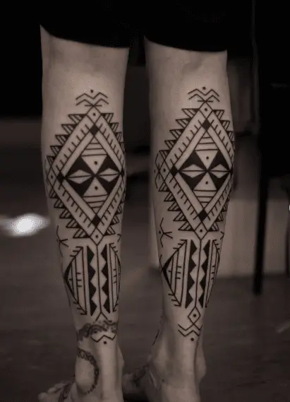 African and Polynesian Mix Pattern Calf Tattoo