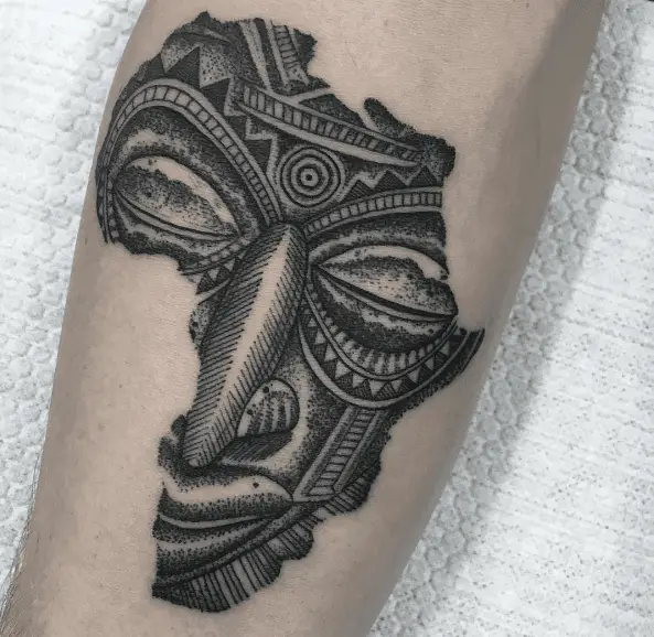 African Map Shaped Tribe Mask Tattoo
