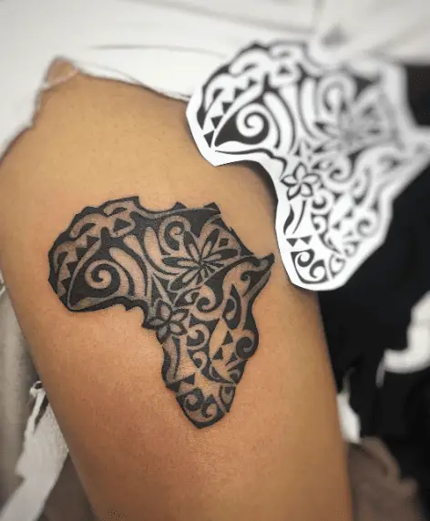African Map with Tribe Patterns Tattoo