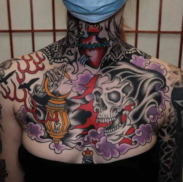 Reaper with Lamp Full Chest Tattoo