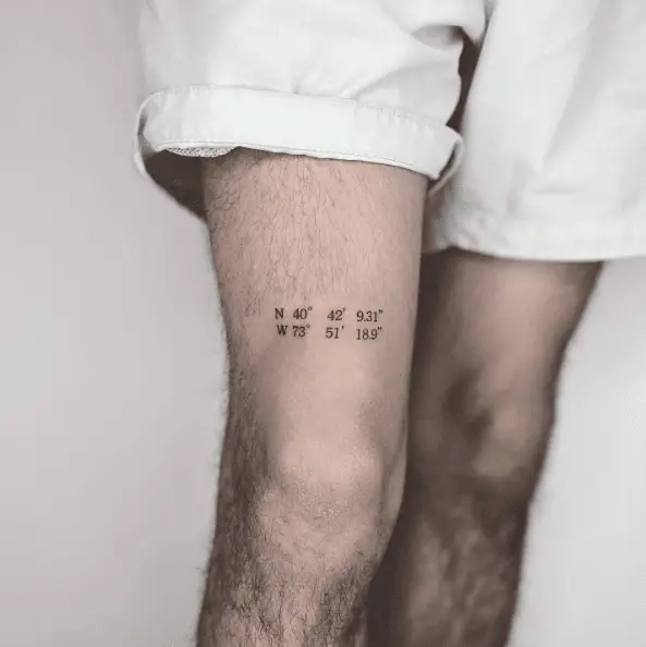 Birth Place Coordinate Leg Tattoo