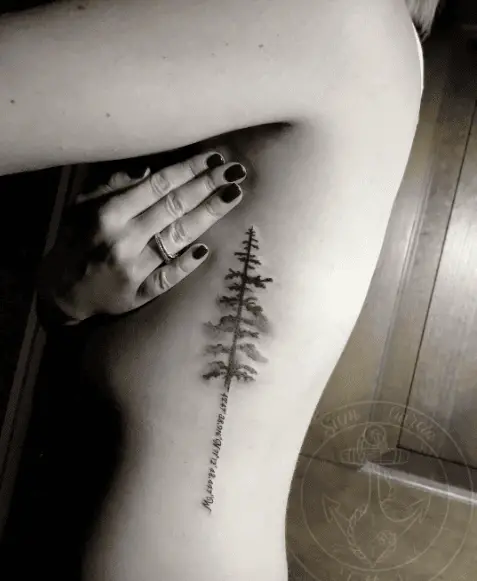Partial Watercolor Tree Tattoo with Coordinates