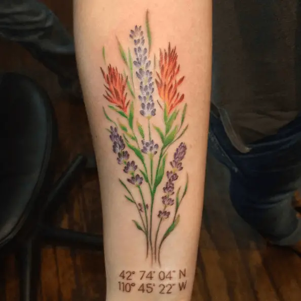 Lavender and Wild Flowers with Coordinates Tattoo 