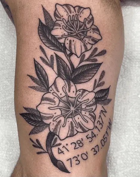 Greyscale Double Flowers with Coordinates Tattoo 