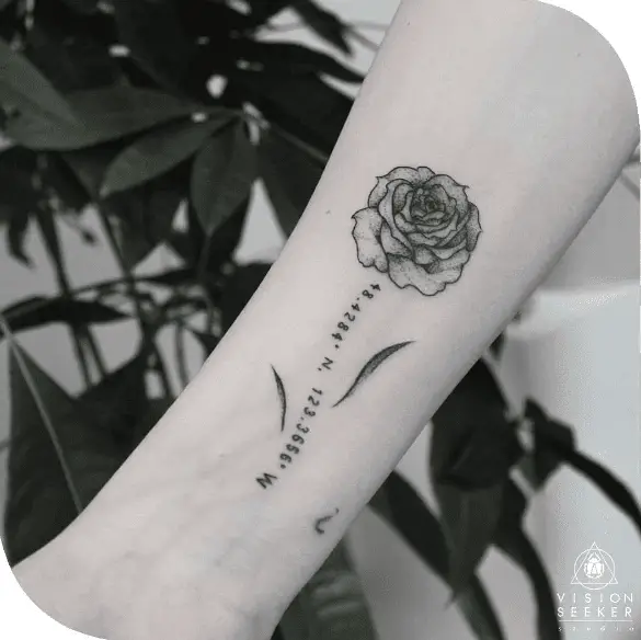 Coordinates Rose Forearm Tattoo