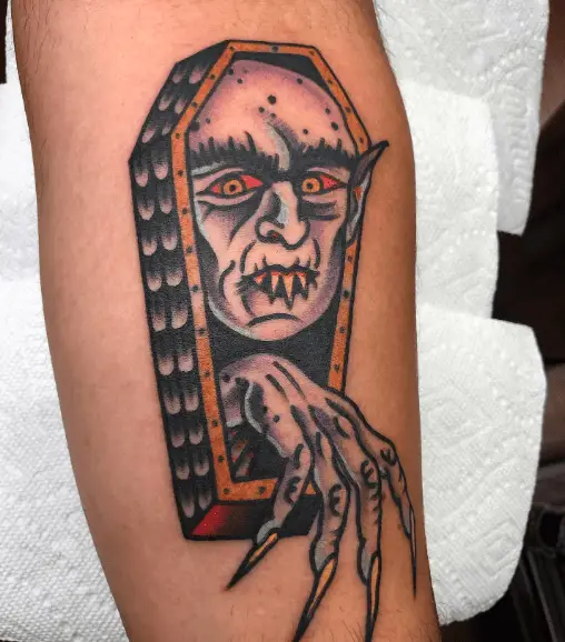 Count Orlok Vampire on the Coffin Tattoo