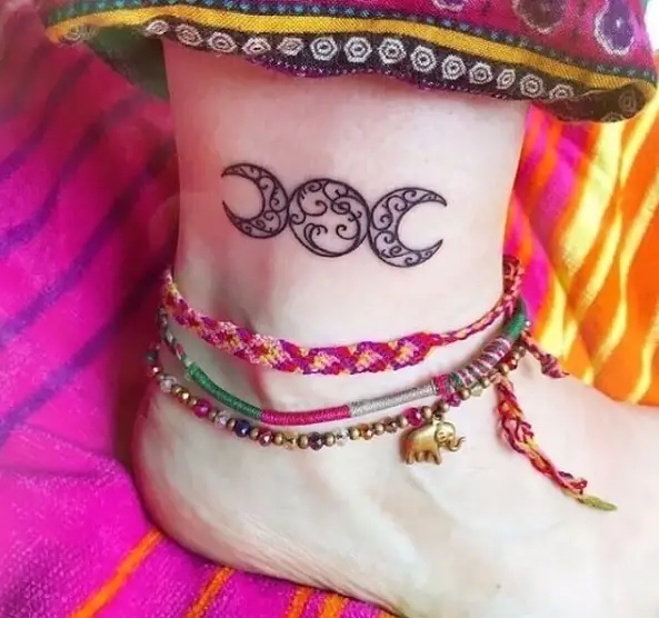 Tiny Triple Goddess Ankle Tattoo