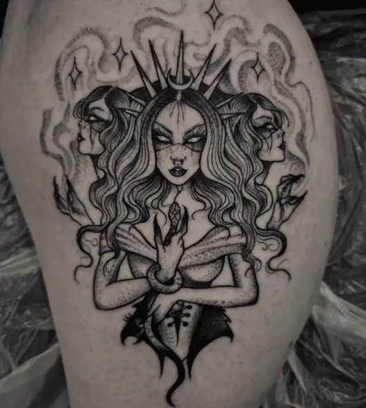 Hecate Goddess Black and Grey Tattoo