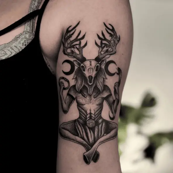 Black and Grey Cernunnos Arm Tattoo