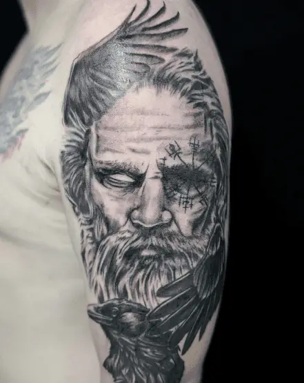 Greyscale Odin Arm Tattoo