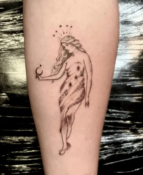 Grey Colored Sparkling Goddess Tattoo