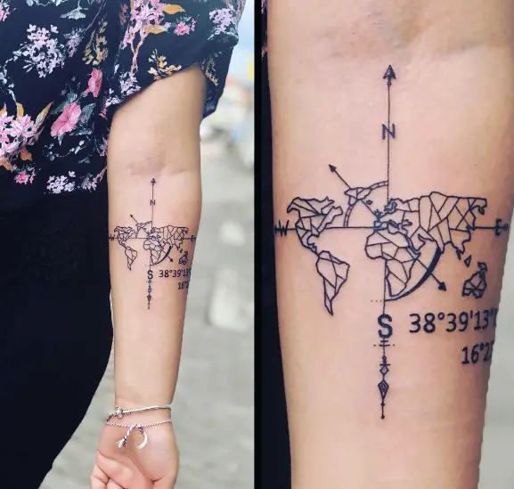 Map Coordinates Forearm Tattoo