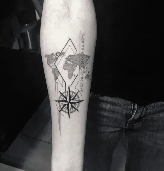 Map Coordinates with Wind Rose Tattoo