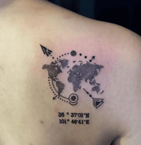 Compass with Map with Coordinates Tattoo