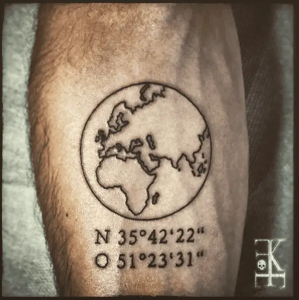 Circle Shaped Map with Coordinates Tattoo