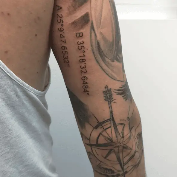 Coordinates and Compass Arm Tattoo
