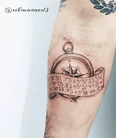 Coordinates of Three Places with Compass Tattoo