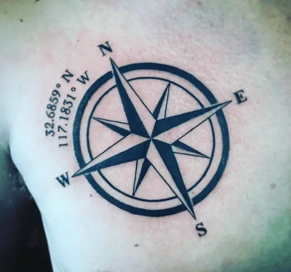 Bold Ink Compass with Coordinates Tattoo