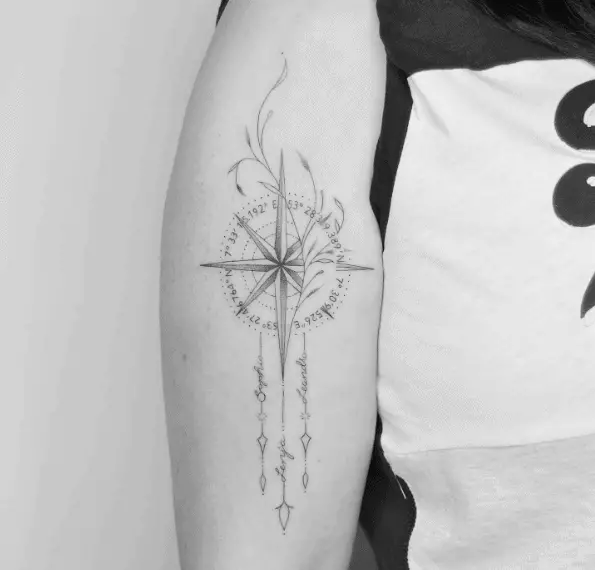Ornamental Compass and Coordinates Tattoo