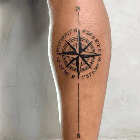 Circle Shaped Compass with Coordinates Tattoo