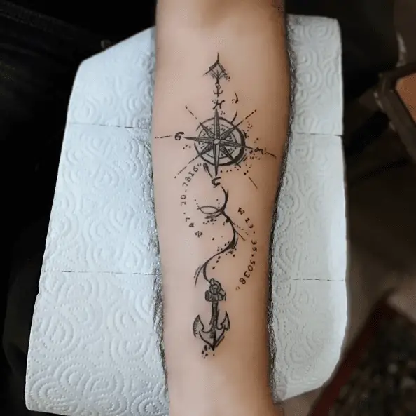 Compass Anchor with Arrow Forearm Tattoo