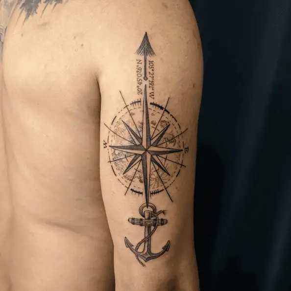 Anchor Compass with Coordinates and Arrow Arm Tattoo