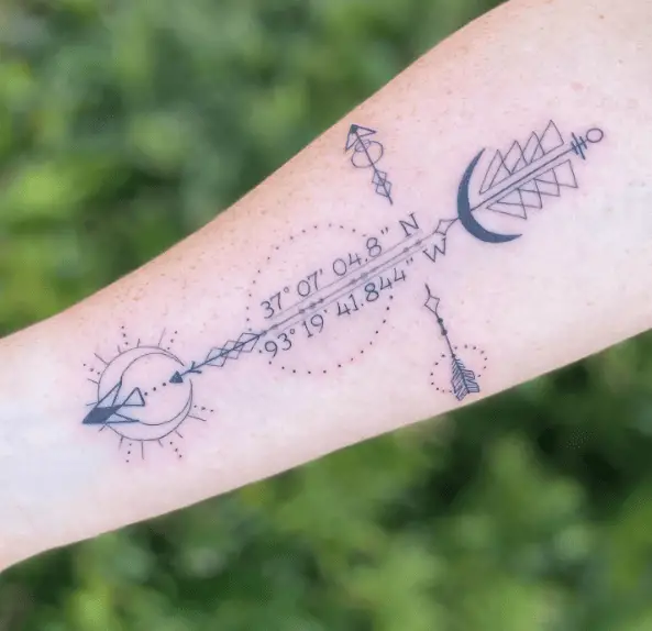 Delicate Arrow and Coordinate Tattoo