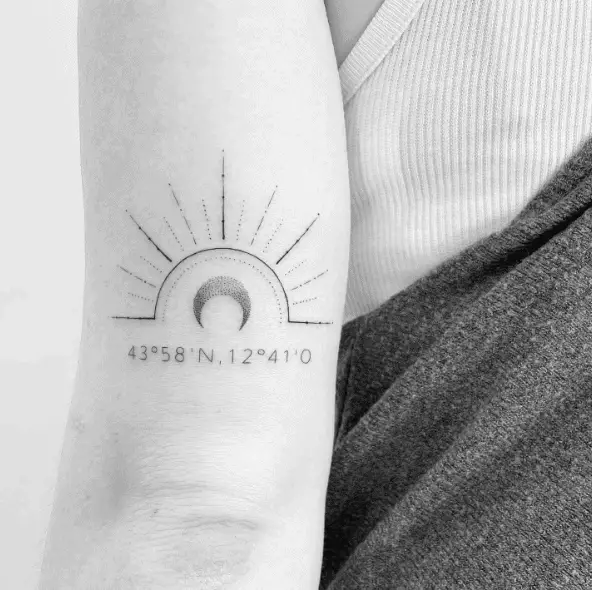 Lined Sun with Coordinates Tattoo