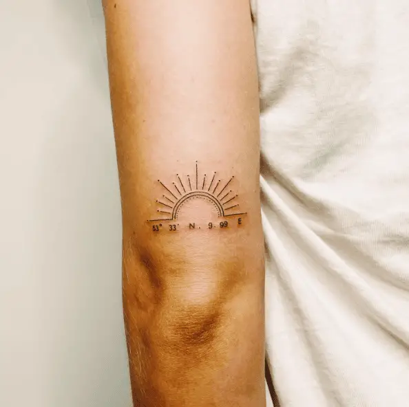 Simple Sun with Coordinates Tattoo
