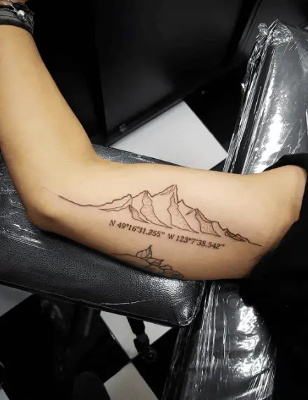 Dotted Style Mountain with Coordinates Tattoo