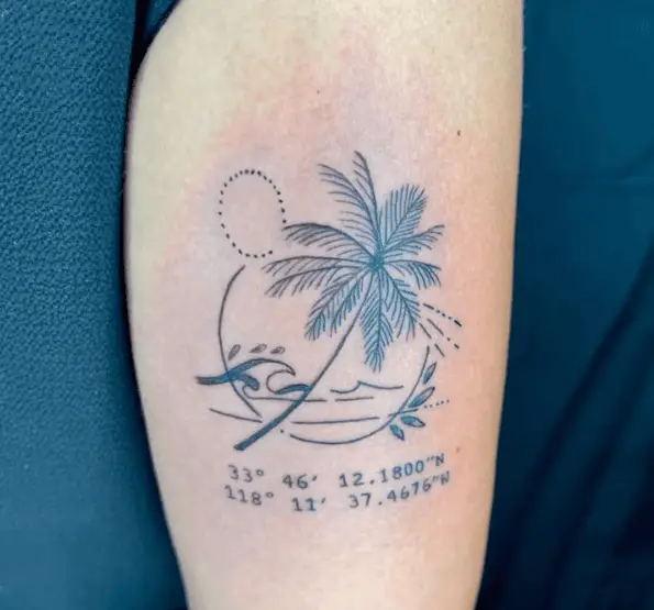 Coordinates and Palm Tree Tattoo