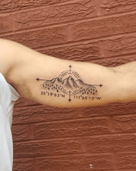 Mountains and Flagstaff, AZ Coordinates Tattoo