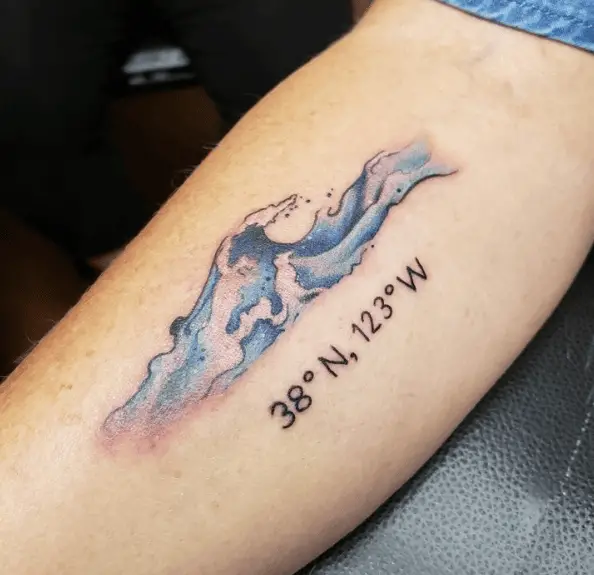 Blue Waves with Coordinates Tattoo