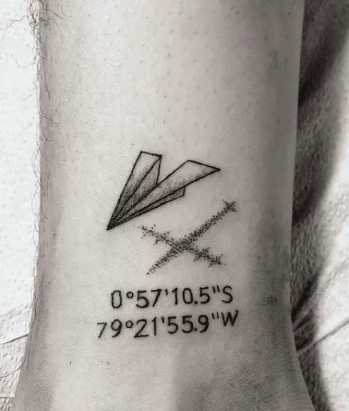 Paper Plane and Dotted Plane with Coordinates Tattoo