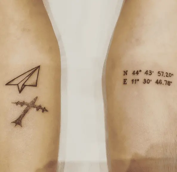 Coordinates with Paper Plane and Dotted Plane Tattoo