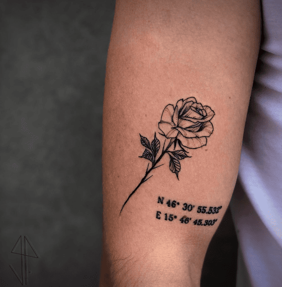Rose and Coordinates Tattoo