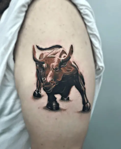 Brown Ink Bull Arm Tattoo