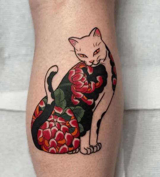 Floral Monmon Cat Tattoo