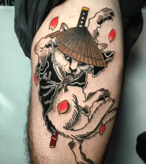 Japanese Traditional The Dancing Cat Tattoo