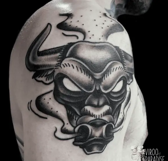 Angry Bull Face Arm Tattoo