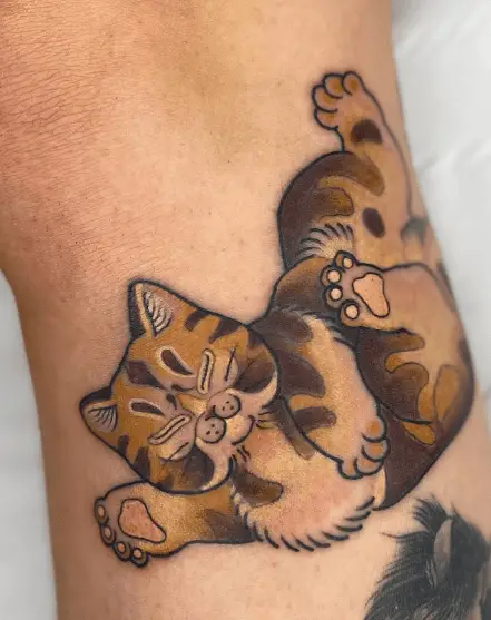 Playful Japanese Ginger Cat Tattoo